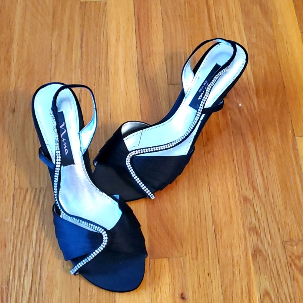 Black And Silver Kitten Heels